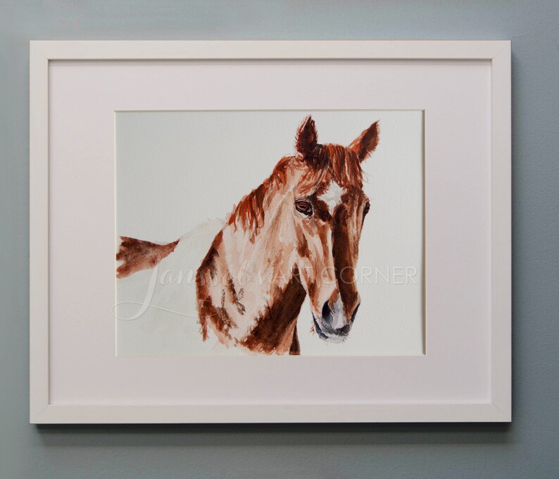Horse Wall Art 8x10 Animal Pinto Horse Watercolor Painting Animal ART PRINT