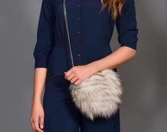 FUR BALL BAG, Crossbody and handbag,  fox pompom bag,  Detachable chain