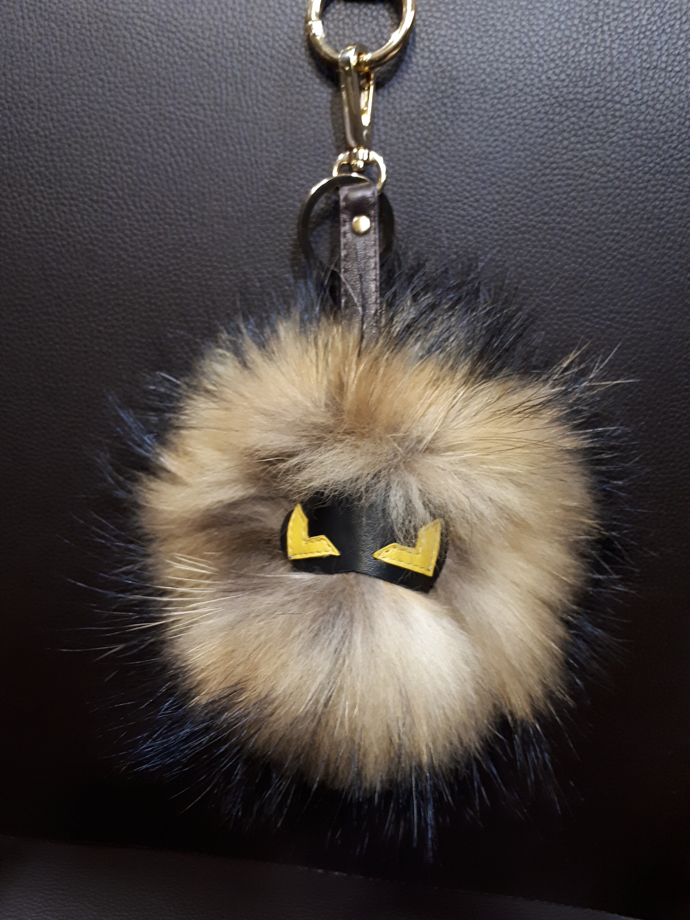 Fendi, Accessories, Fendi Logo Monster Mirror Bag Charm Key Chain Fox Fur  Leather Italy 4jf787
