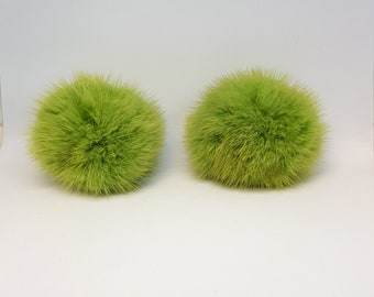 Lime Green shoe clips. Two MINK POMPOM clips, a pair of mink pompoms suitable to clip them in shoes.