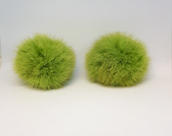 Lime Green shoe clips. Two MINK POMPOM clips, a pair of mink pompoms suitable to clip them in shoes.