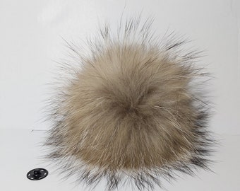 FUR  POMPOM press STUD, raccoon  pompom with press snap button.