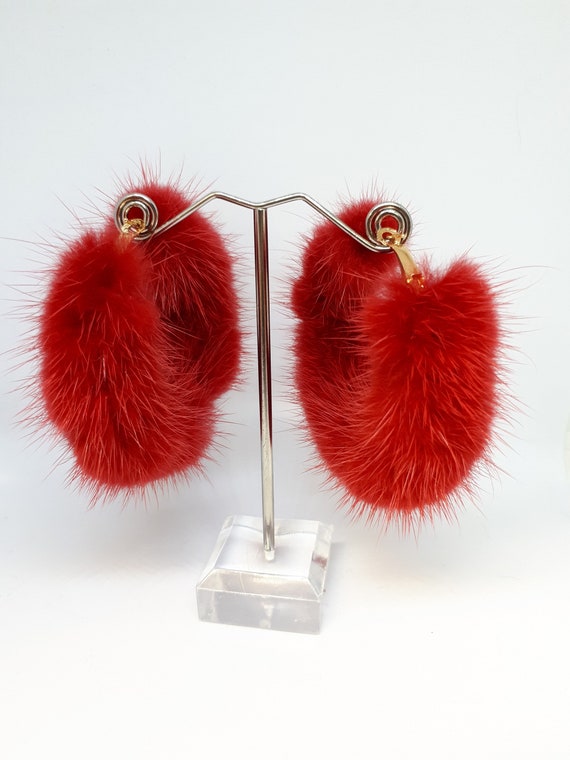 Women's Red Pom Puff Ball Earrings