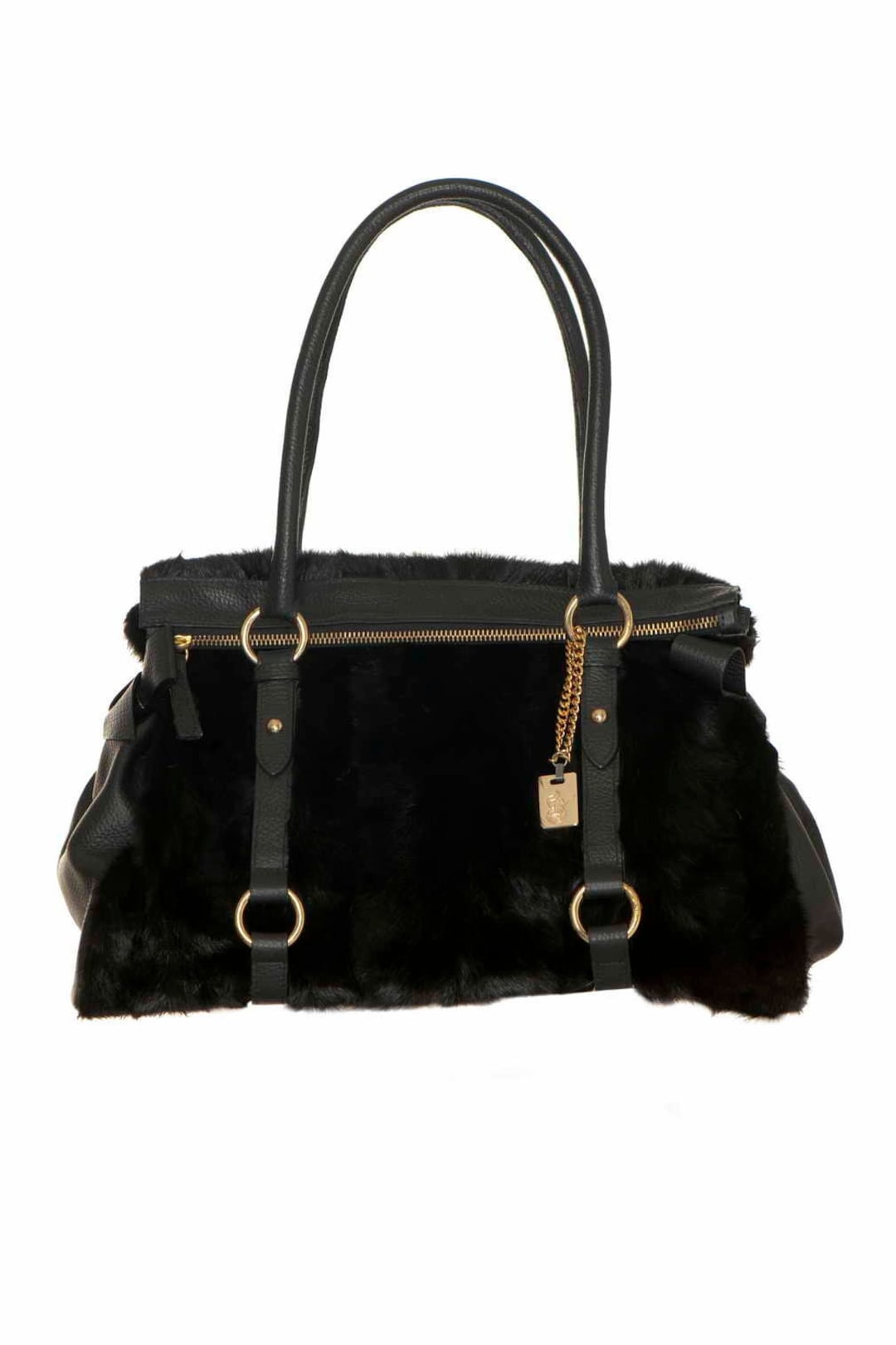 Black Brown Leather And Faux Fur Bag Lupa