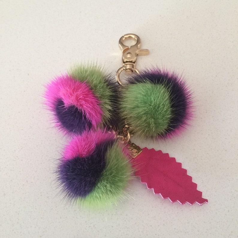 Multicolor Mink Bag Charm Keychain Keyring Pompom With Chain Etsy