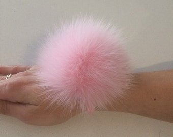 Pink  Fox scrunchie, ponytail holder, elastic, furry ball. Fur hair holder.