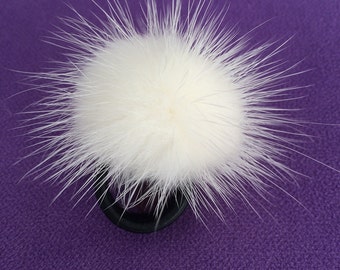 White furry ring, Mink pompom ring,  Mink  finger ring with genuine leather.Real fur ring