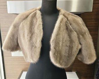 SZARE BOLERO FUTROWE, Prawdziwa etola z norek z rękawami