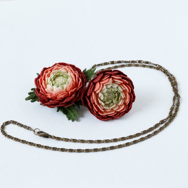 Reserve for Michael. Crochet flower set, russet set, crochet pendant, crochet ring, flower pendant, flower ring, russet flower