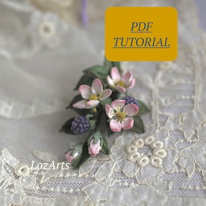 Crochet blackberry brooch PDF tutorial, blossom bramble pattern, how to crochet micro flowers, DIY wearable art, instant download, English