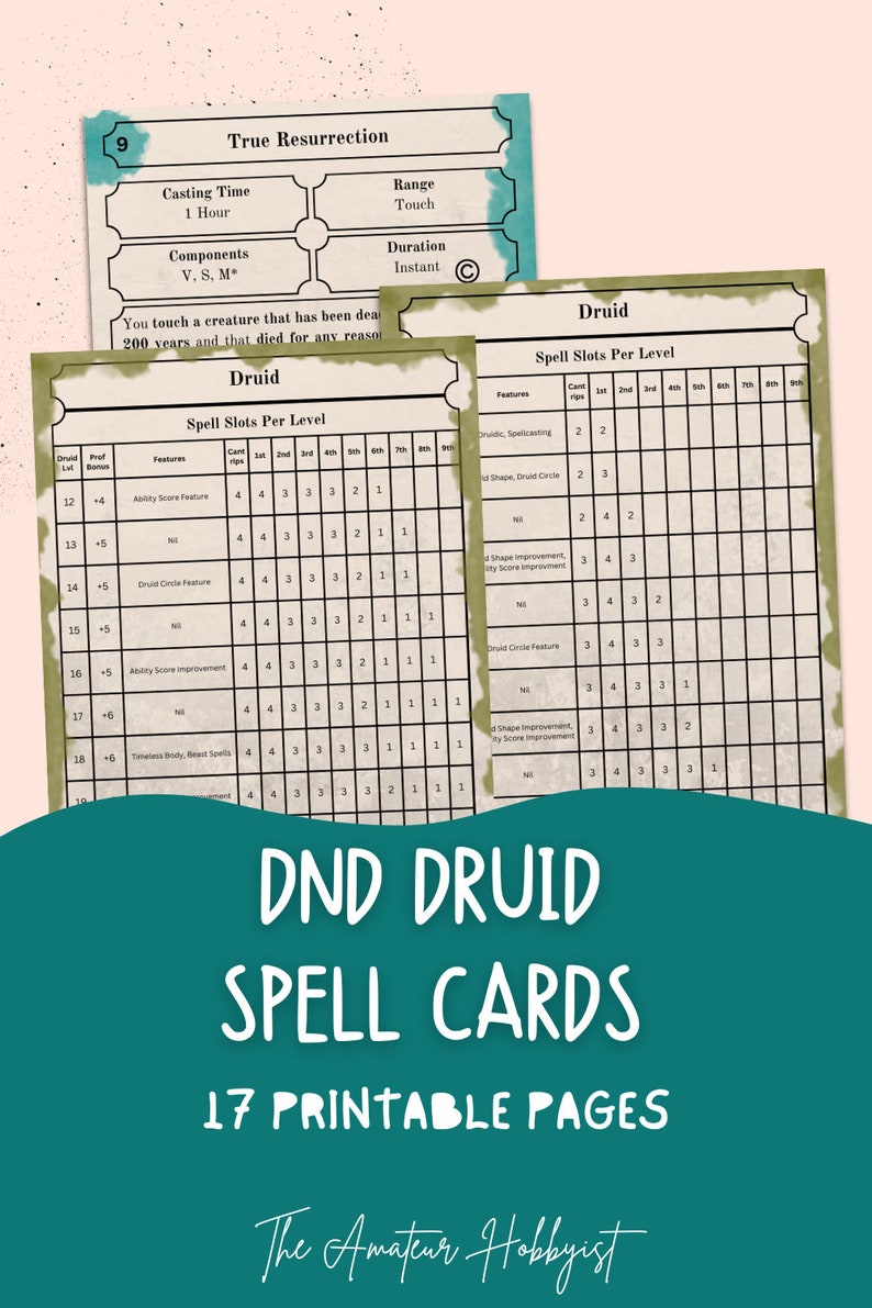 Dnd Spell Cards Printables Druid - Etsy