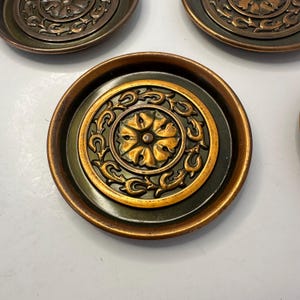 Lot 5 vintage Hyde Park Copper Metal Bronze Coasters Set Floral 3”