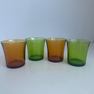 4 Vintage MCM Tumbler/juice Glass Duralex Amber And Green Made in France