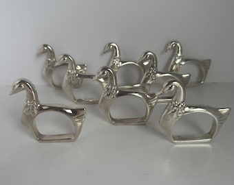 Art Deco Silver Plated Duck Duckling Figurine Napkin Holder Ring set of 8, vintage