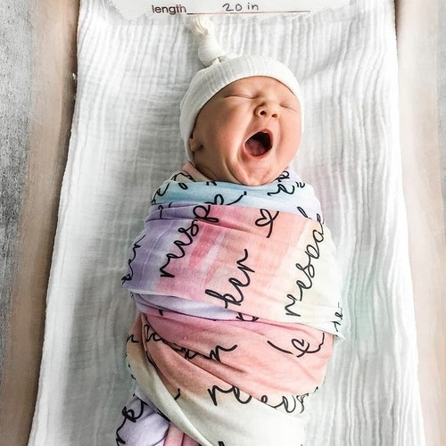 Personalized Name Blanket / Minky Swaddle Gown Knot Hat Bow / Etsy