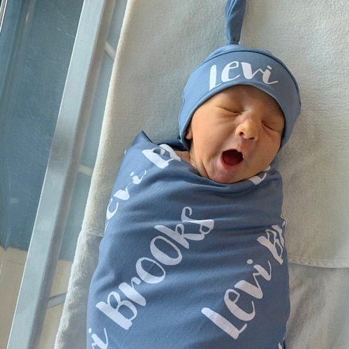 Personalized Name Blanket / Minky Swaddle Gown Knot Hat Bow / Etsy