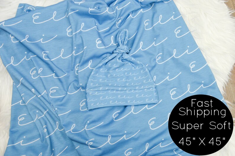 Personalised Baby Boy Wrap Blanket Star Embroidered New Born Blue Gift Custom