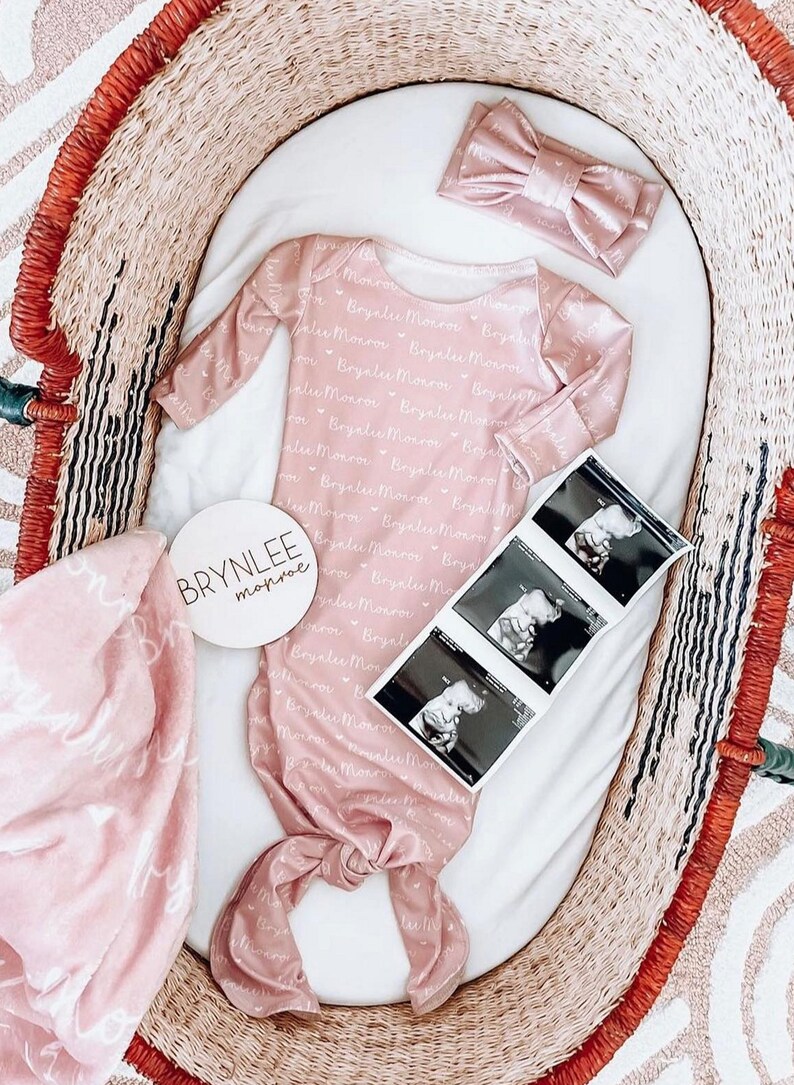 Personalized Name Blanket / Minky Swaddle Gown Knot Hat Bow / Etsy
