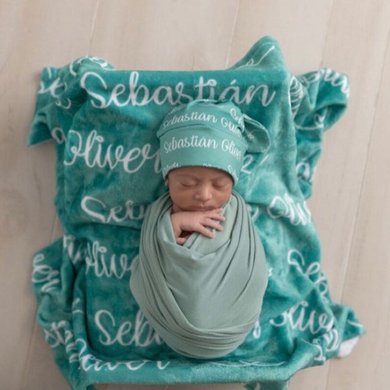 Personalized Name Blanket / Minky Swaddle Gown Knot Hat Bow / Etsy