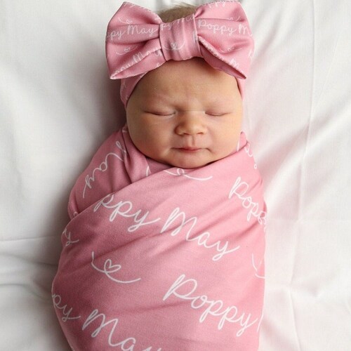 Personalized Name Blanket / Minky Swaddle Gown Knot Hat Bow / Etsy