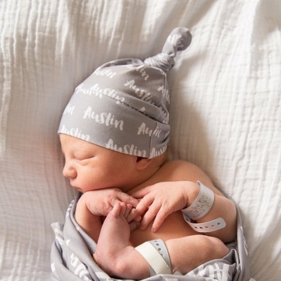 Stars Embroidered Baby Knotted Hat Gift Personalised Name