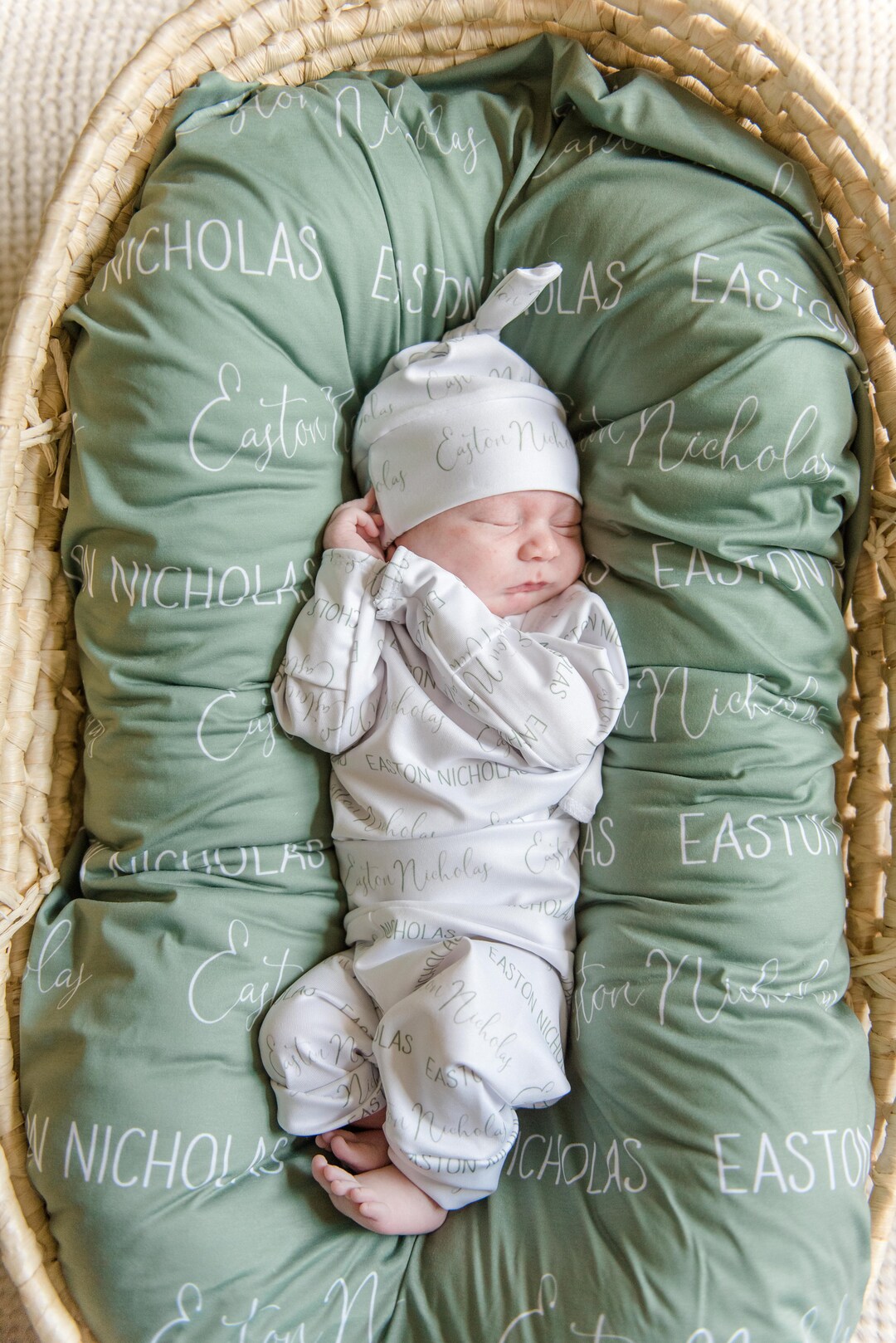 Custom Personalized Gown Pajamas Swaddle Knot Hat Bow / Hospital Coming
