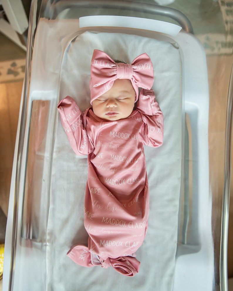 Personalized Name Blanket / Minky Swaddle Gown Knot Hat Bow / Etsy