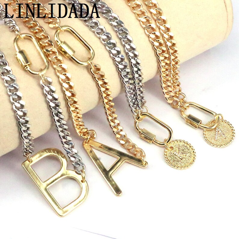5Pcs Initial letters pendants necklace round charm pendants gold silver chain necklace choose letters