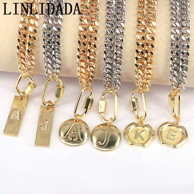 5Pcs Initial letters pendants necklace round charm pendants gold silver chain necklace choose letters