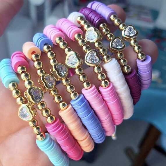 5Pcs 2021 Summer rainbow color polymer clay bracelet cute | Etsy