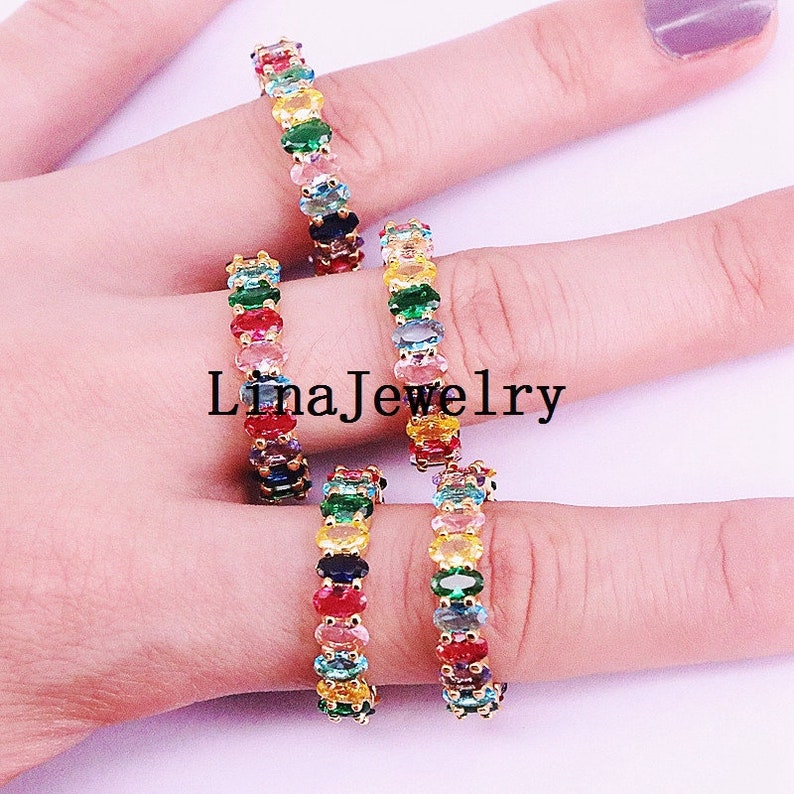 5Pcs New gorgeous fashion women lady rainbow rings colorful oval cz engagment wedding ring for gifts