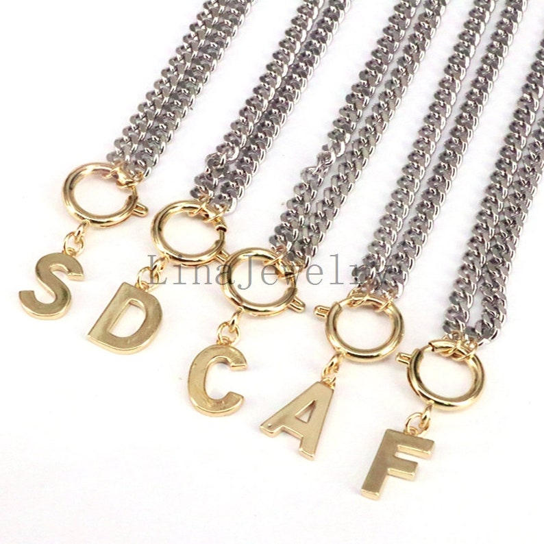 5Pcs New Trendy Gold Color Antique Silver Initial Letter Necklace Chain For Women Fashion Jewelry Gift