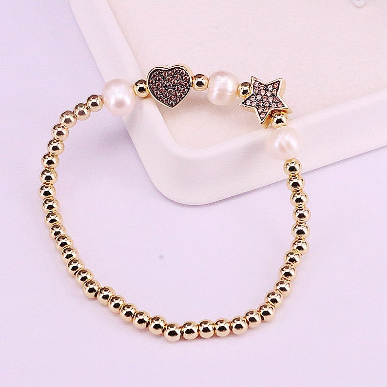 5Pcs Female CZ Micro Pave Spacer Jewelry Elegant Freshwater Pearl and Copper Beads Bracelet Fashion For Ladies Decorate