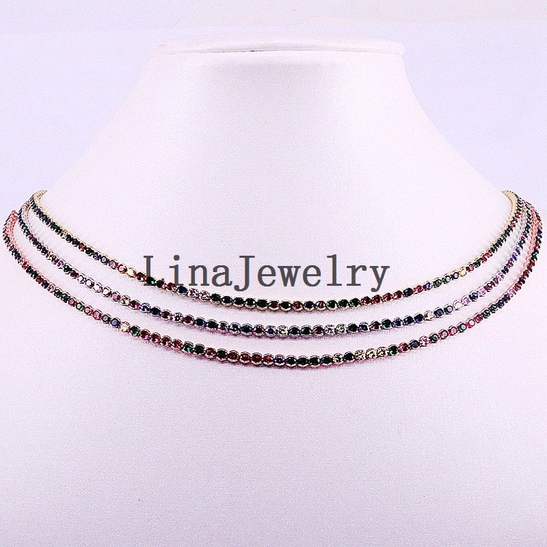 5Pcs High quality sparking rainbow cz tennis chain choker necklace fashion personality women collar jewellery