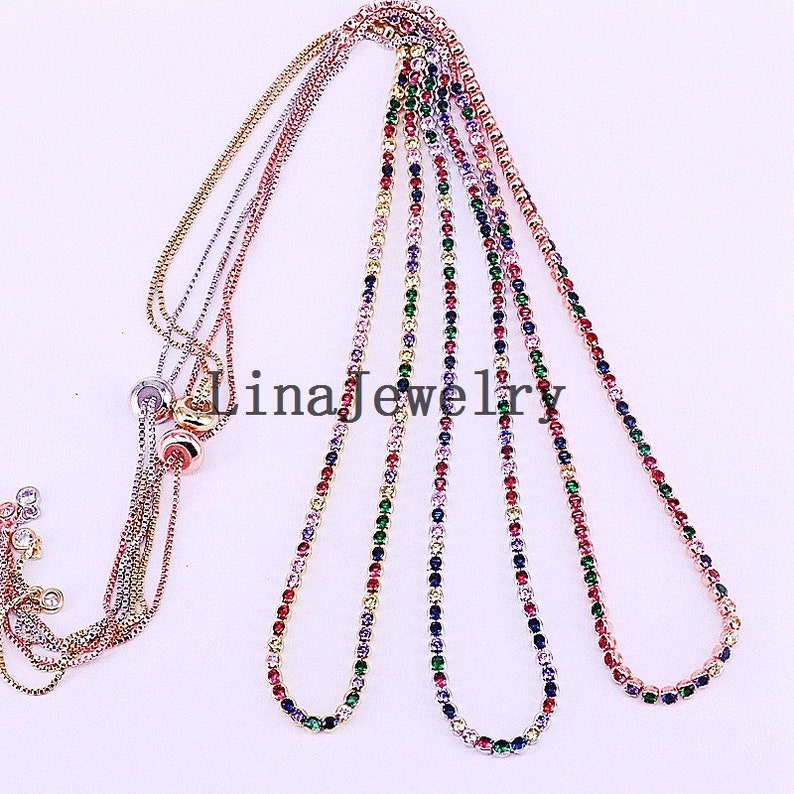 5Pcs High quality sparking rainbow cz tennis chain choker necklace fashion personality women collar jewellery