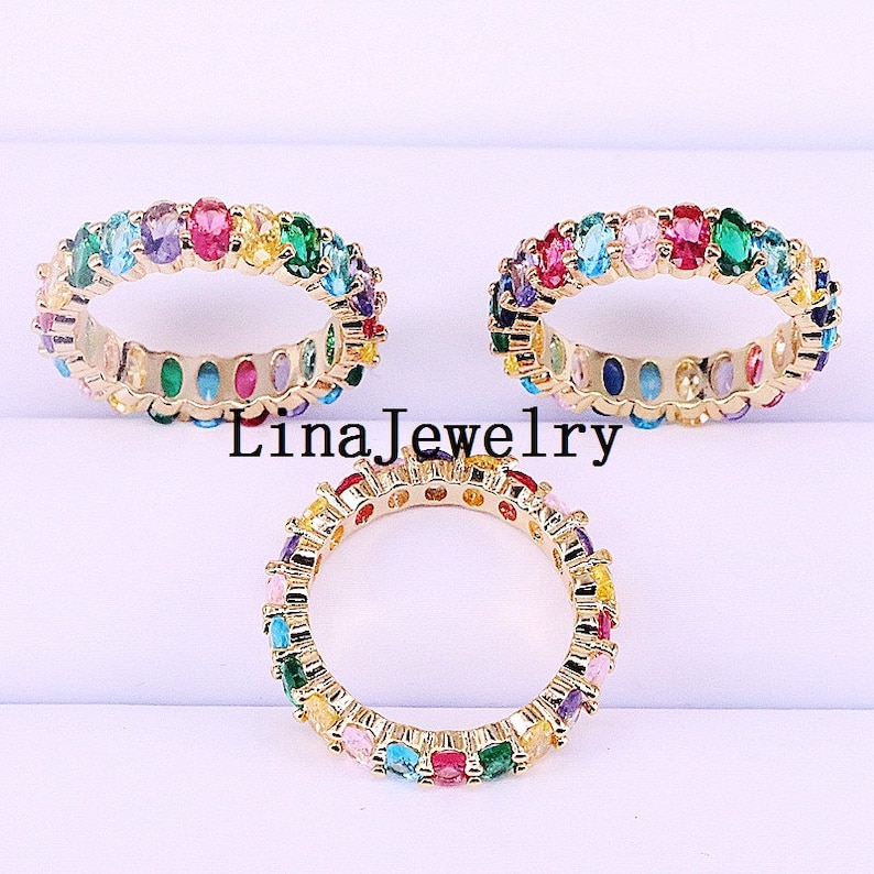 5Pcs New gorgeous fashion women lady rainbow rings colorful oval cz engagment wedding ring for gifts