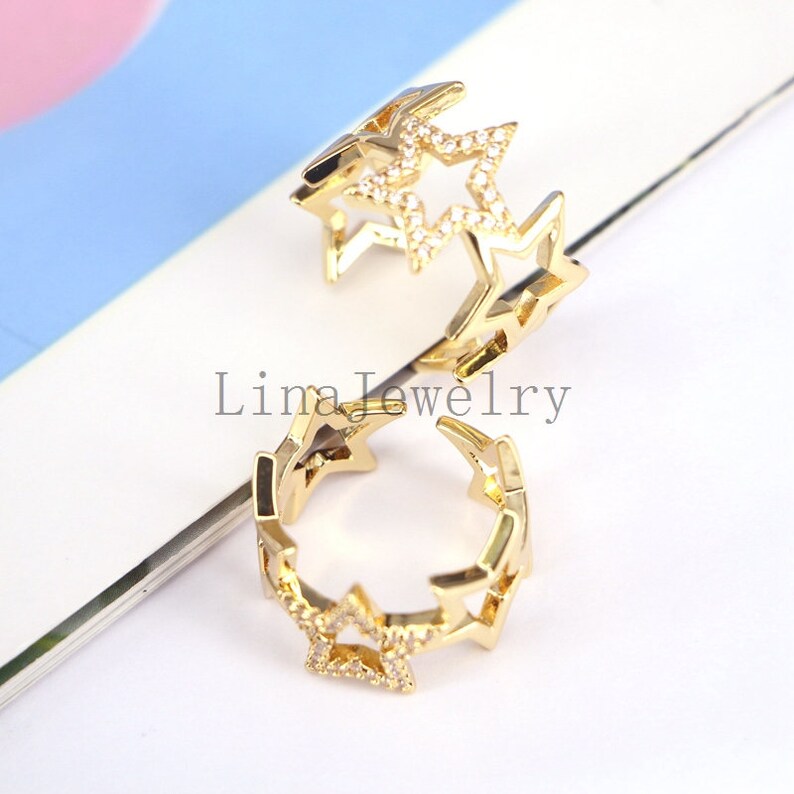 10Pcs Fashion clear cz ring adjustable plated Star cubic zircon ring,popular jewelry Women