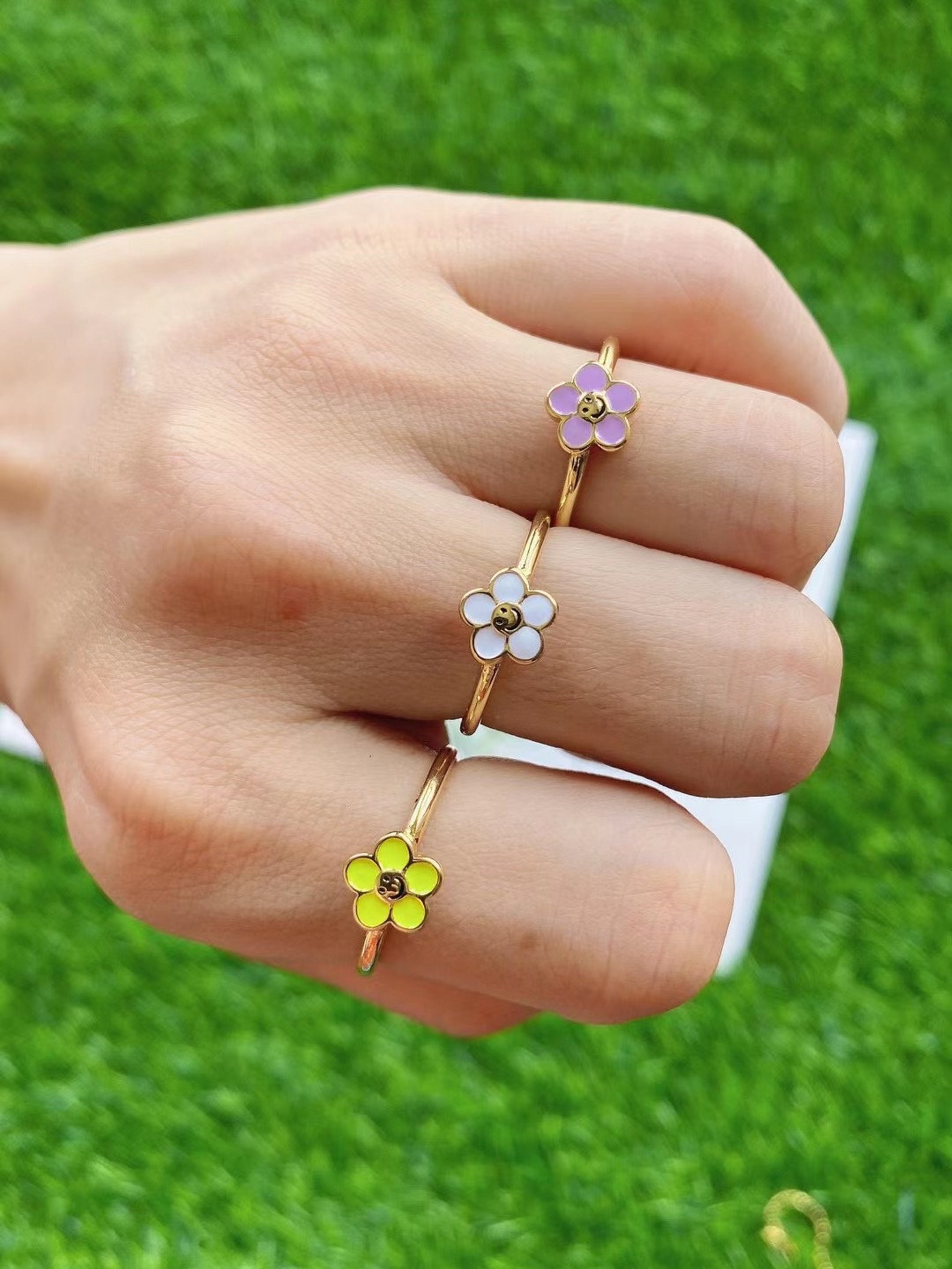 10Pcs Wholesale Popular New Flower Rings For Women Color Etsy