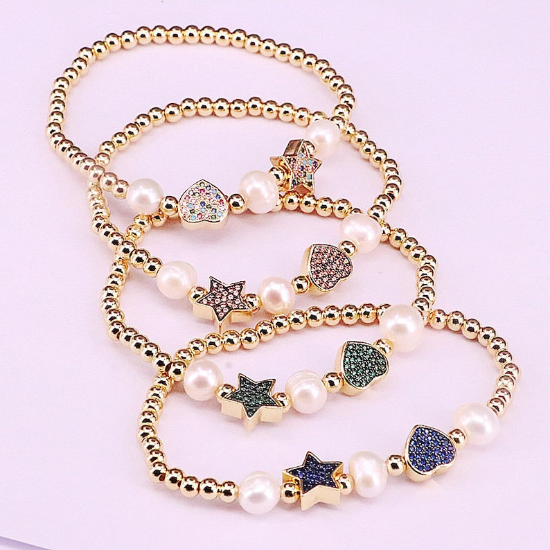 5Pcs Female CZ Micro Pave Spacer Jewelry Elegant Freshwater Pearl and Copper Beads Bracelet Fashion For Ladies Decorate
