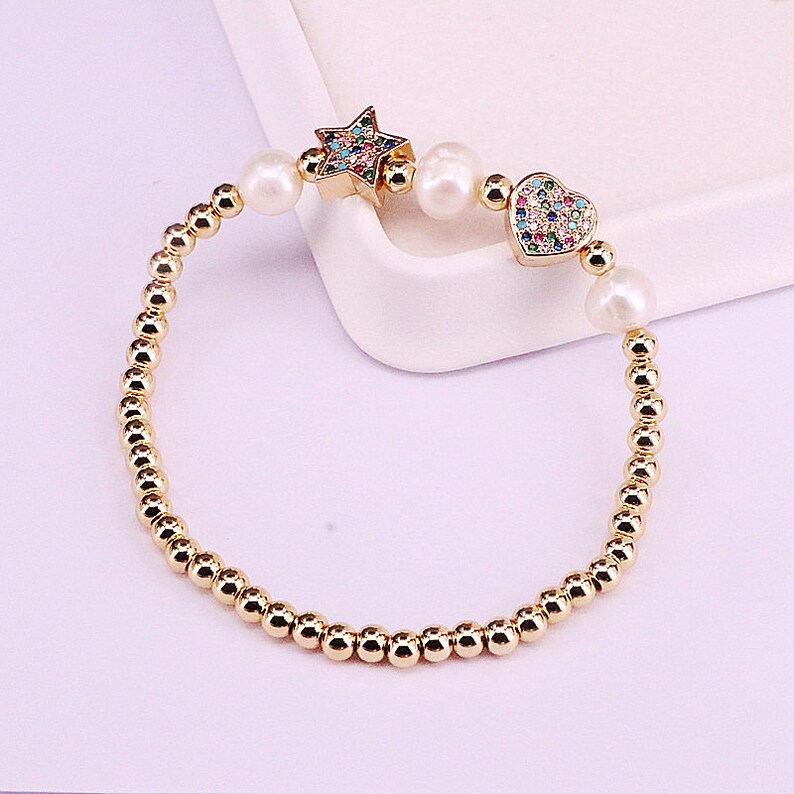 5Pcs Female CZ Micro Pave Spacer Jewelry Elegant Freshwater Pearl and Copper Beads Bracelet Fashion For Ladies Decorate