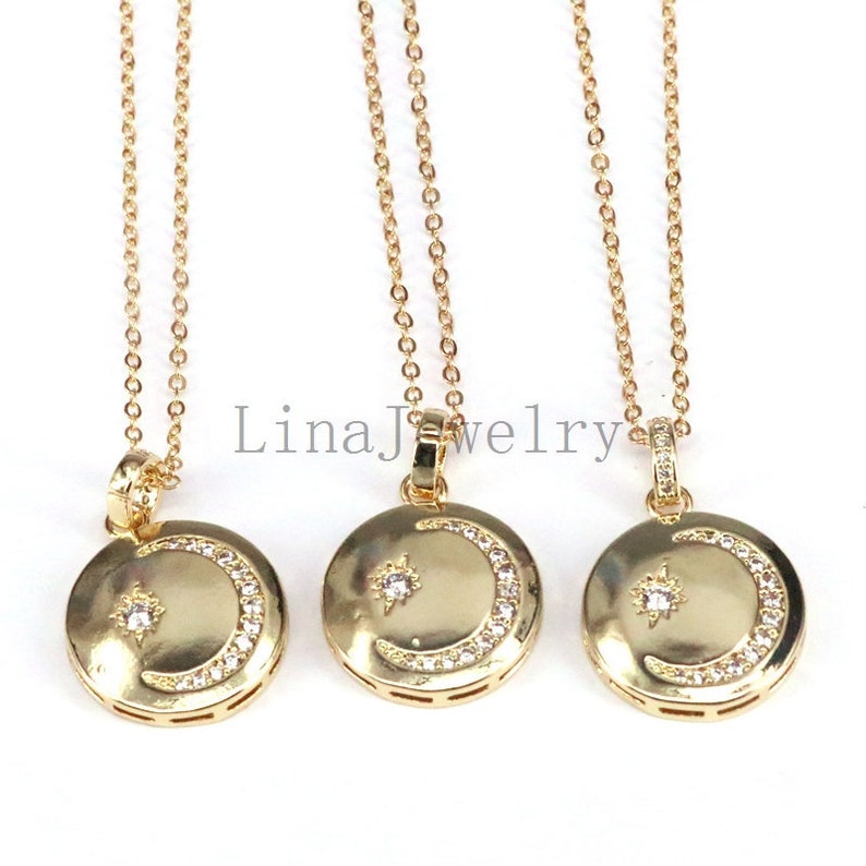 8Pcs Fashion Gold Color CZ Wedding Jewelry Femme Moon Star Unique Design Pendant Necklace For Women Girl