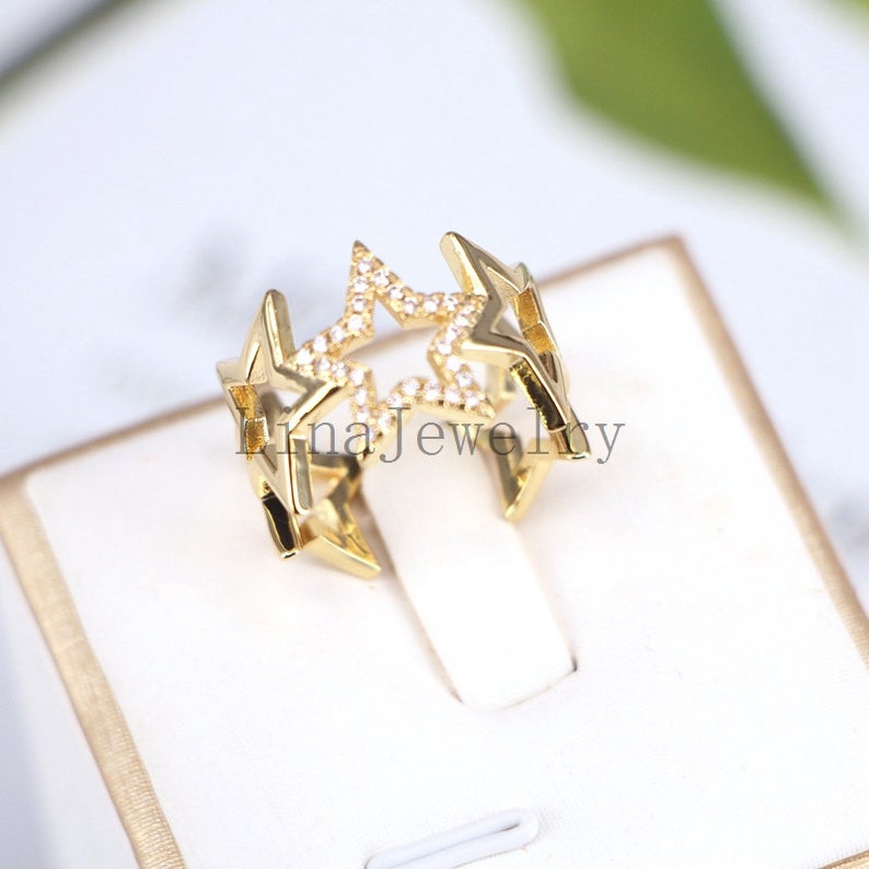 10Pcs Fashion clear cz ring adjustable plated Star cubic zircon ring,popular jewelry Women