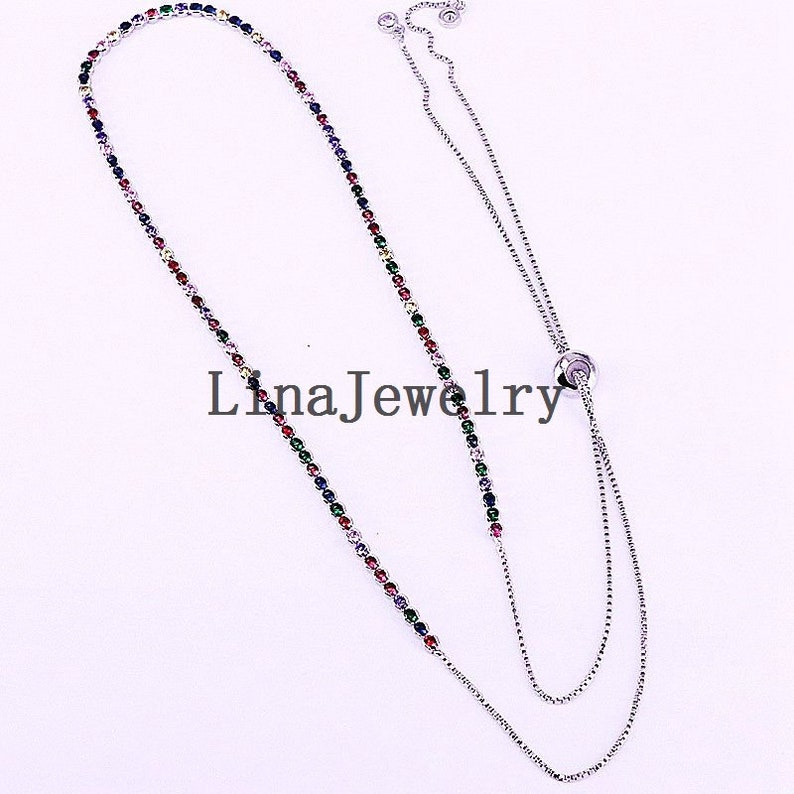5Pcs High quality sparking rainbow cz tennis chain choker necklace fashion personality women collar jewellery