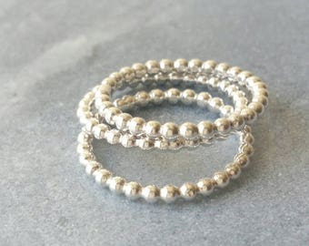 Anillos de plata de ley - Anillos con cuentas - Juego de 3 - Anillos apilables - Anillos llamativos - Hechos a mano