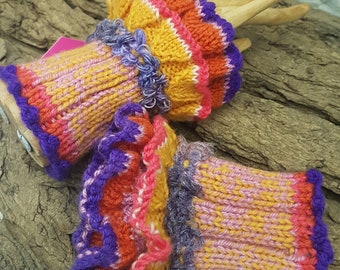 Handmade Rainbow Knitted Handwarmers Steampunk Cuffs. Festavale.