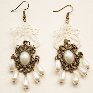 Steam Punk Victorian Style Lace Pendant Earrings
