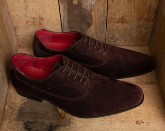 Brown Faux Suede Oxford Brogues Winkle Picker Vintage Red Lining