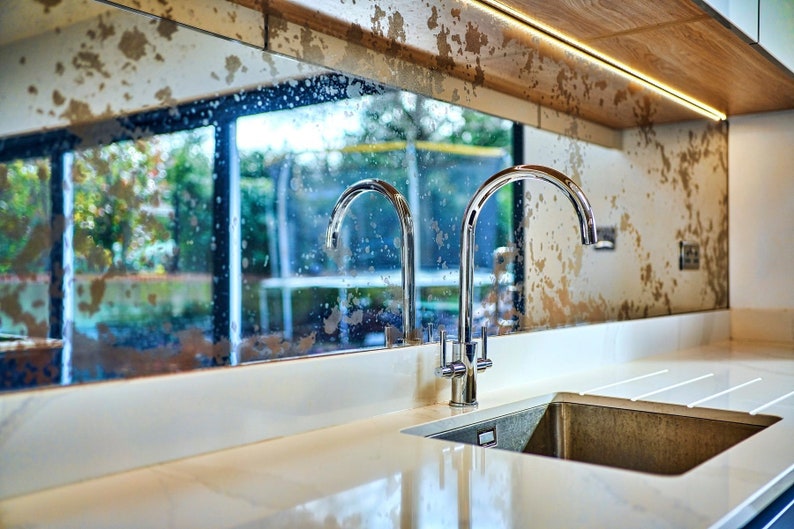 Rusted Antique Mirror Toughened Glass Splashback Etsy UK