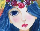 FREE SHIPPING Original Watercolour Painting, Girl With Flowers Series By Amanda C