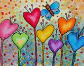 Free Shipping Original Mixed Media Drawing. My  Heart is Growing By Amanda C.